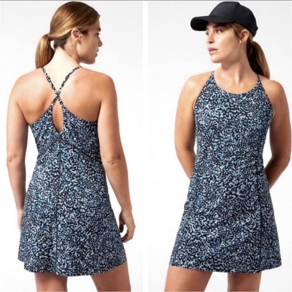 Athleta Infinity Athletic Dress Blue Leopard Animal Print XS Tennis Pickleball